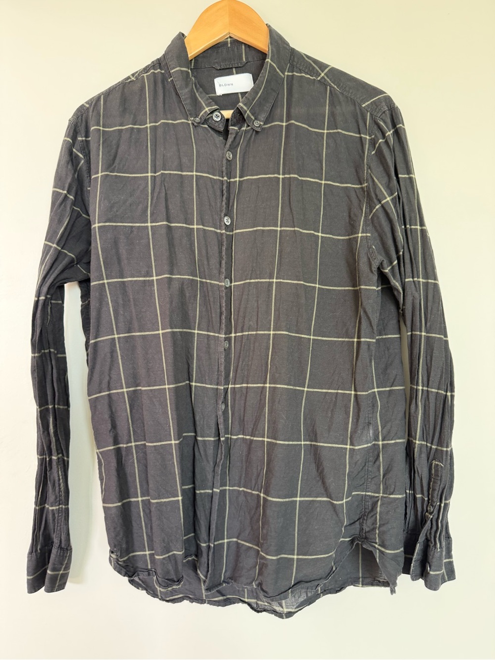 baldwin Black Shirt with Subtle Green Windowpane